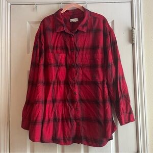Ava & Viv 2X Red Black Long Sleeve Button Down Shirt